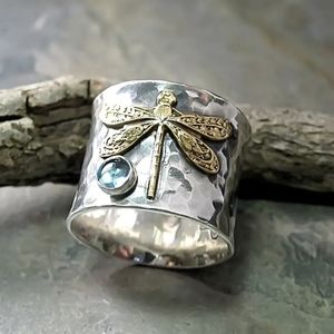 Extra thick 925 Silver Dragonfly Bohemian Beauty Fashion Ring
